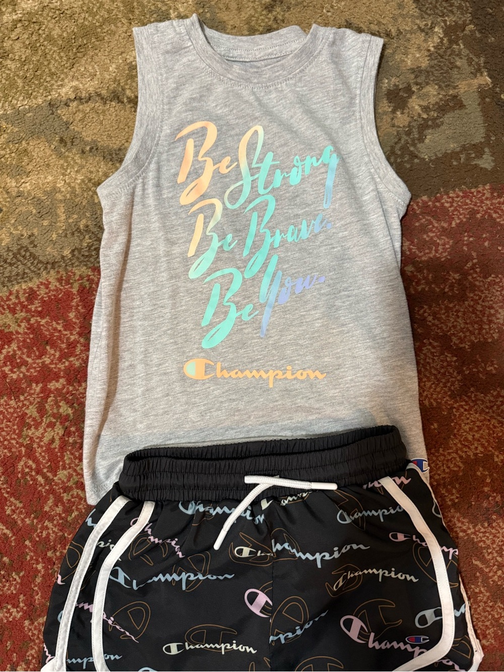 Champion Gray Tank Top with Black Logo Shorts - Multicolor Script size 5/6